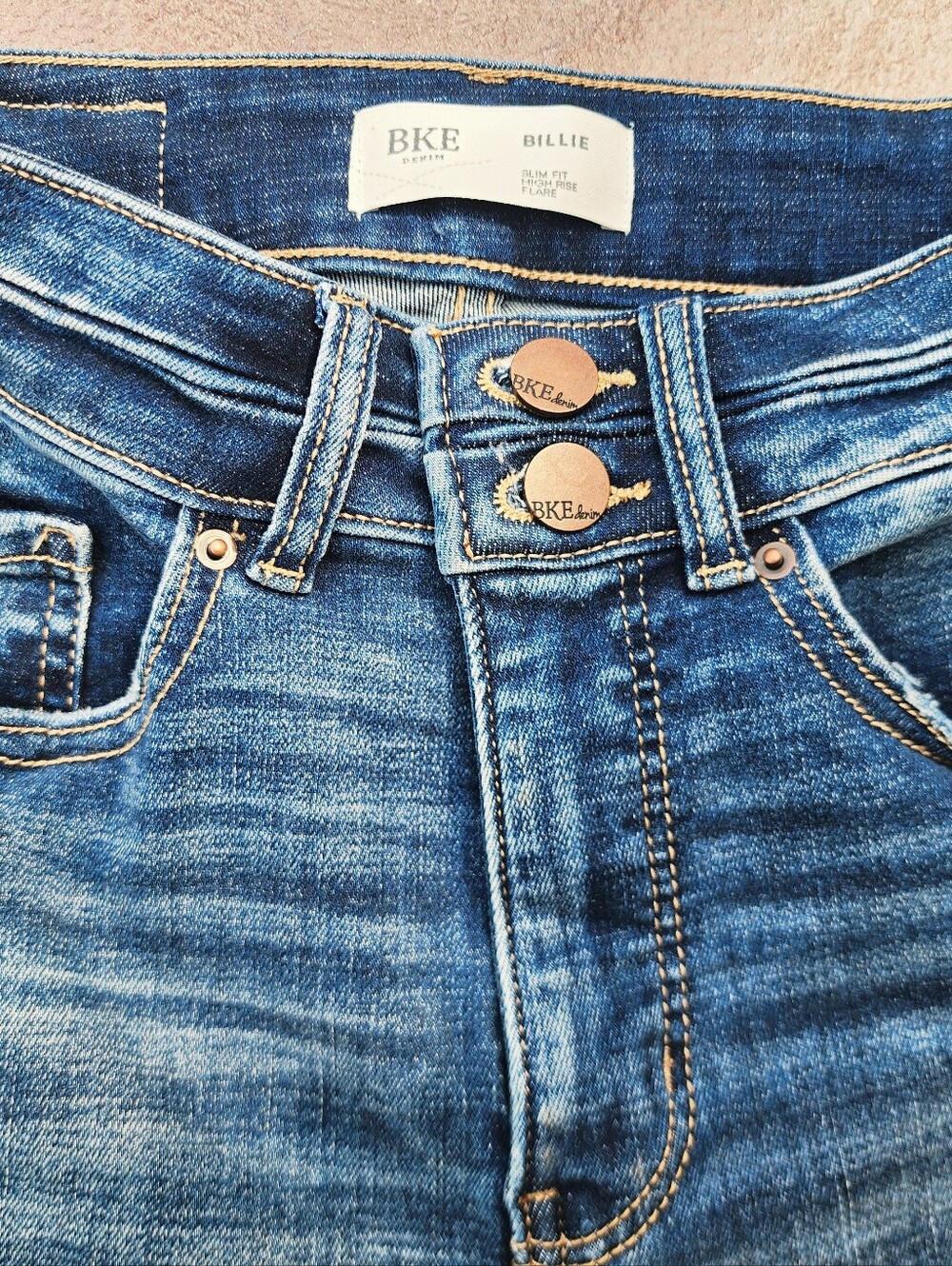 BKE Womens Billie Slim Fit Flare Dark Wash Blue Distressed Stretch Jeans 26 - Picture 4 of 7